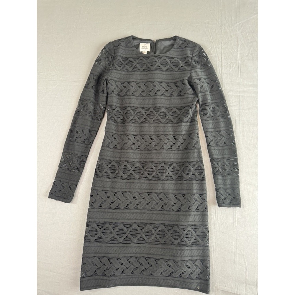 Suzi Chin Maggy Boutique Dress Womens 2 Black Long Sleeve Mesh Sheath Party